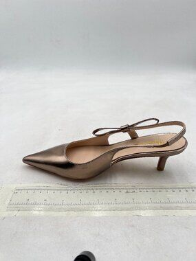 Light Gold Low Heel Pumps Bow Pointed Toe Slingback Slip on Sandals Dress Shoes